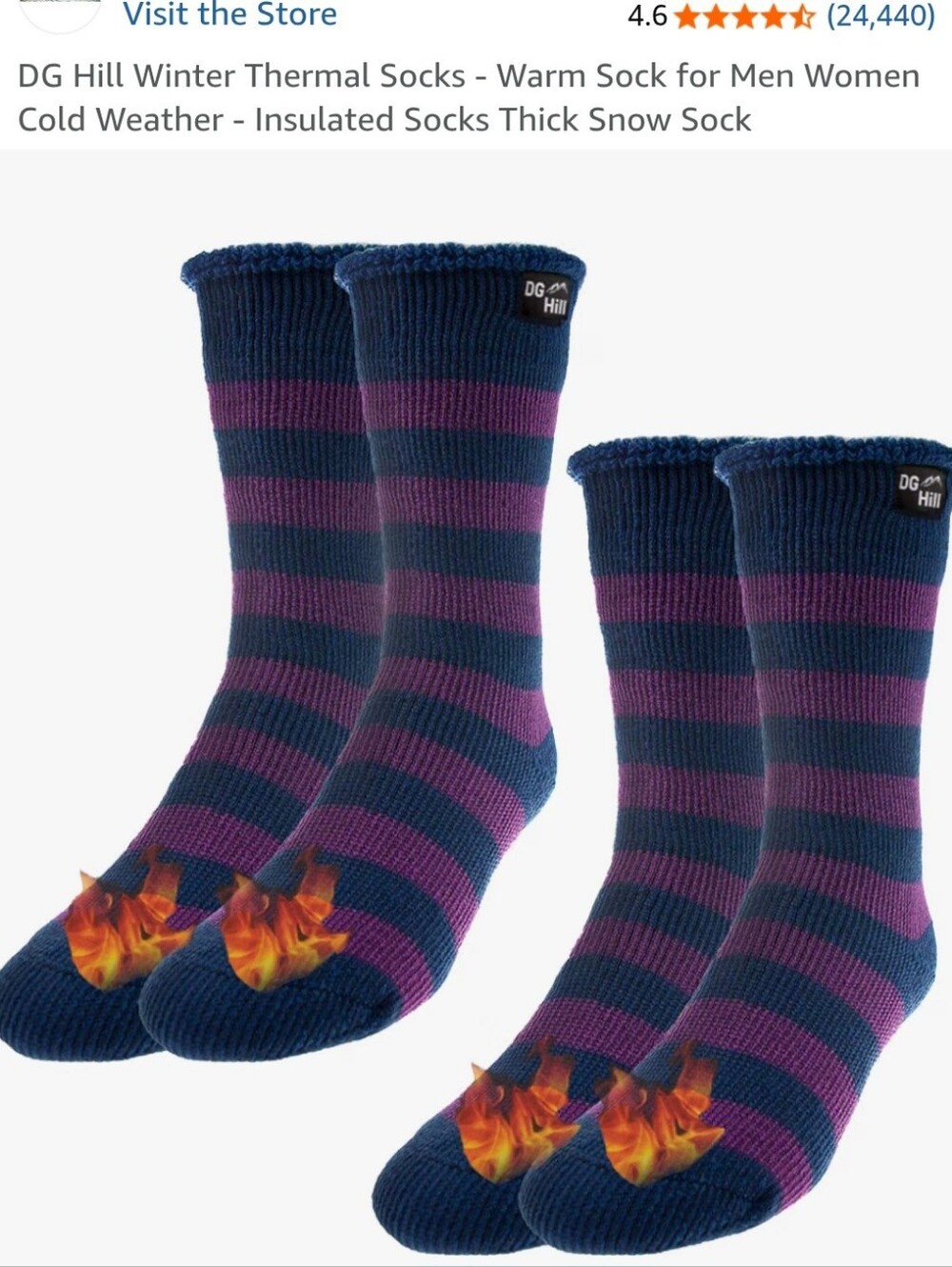 DG Hill 2 Pack/Pairs Thermal Winter/Snow Crew Socks Navy & Purple Stripe Unisex